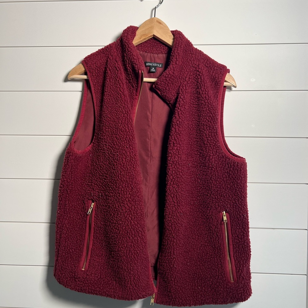 J Crew Sherpa Vest in Burgundy with gold hardware